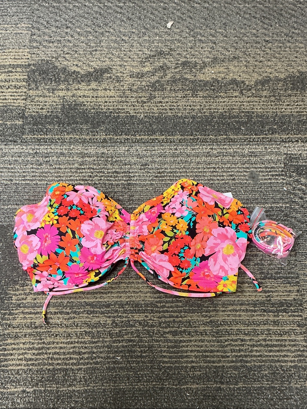 Floral Bandeau Bikini Top with removable straps Bright Multicolor